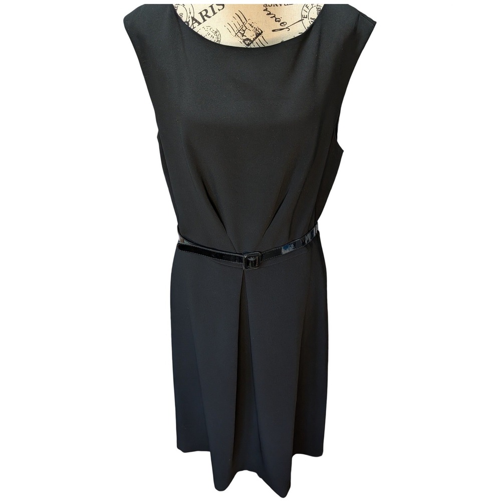 Talbots Womens Black Crepe Sleeveless Sheath Dress with‎ Patent Belt Size 10 NWT